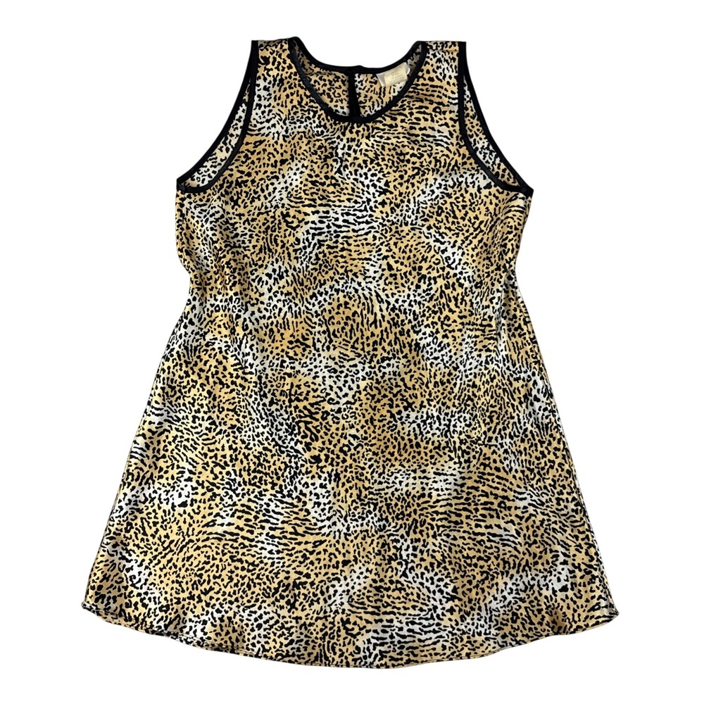 Vintage L.A. Intimates Dress Women's Medium Tan Leopard Satin A-lined 90s Grunge